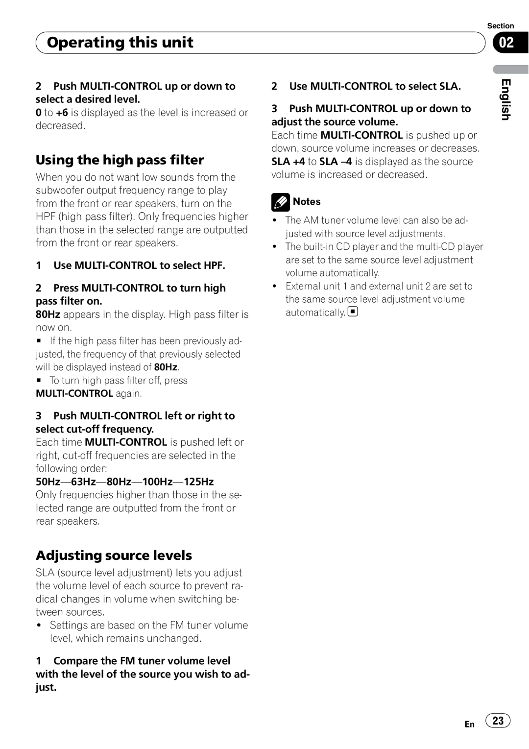 Pioneer DEH-P6950IB operation manual Using the high pass filter, Adjusting source levels 