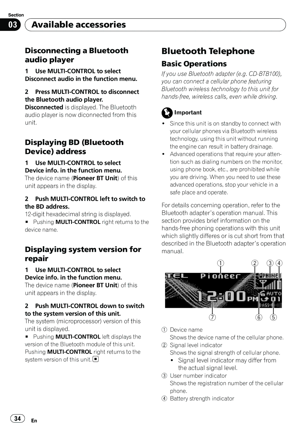 Pioneer DEH-P6950IB operation manual Bluetooth Telephone, Disconnecting a Bluetooth, Audio player Basic Operations 