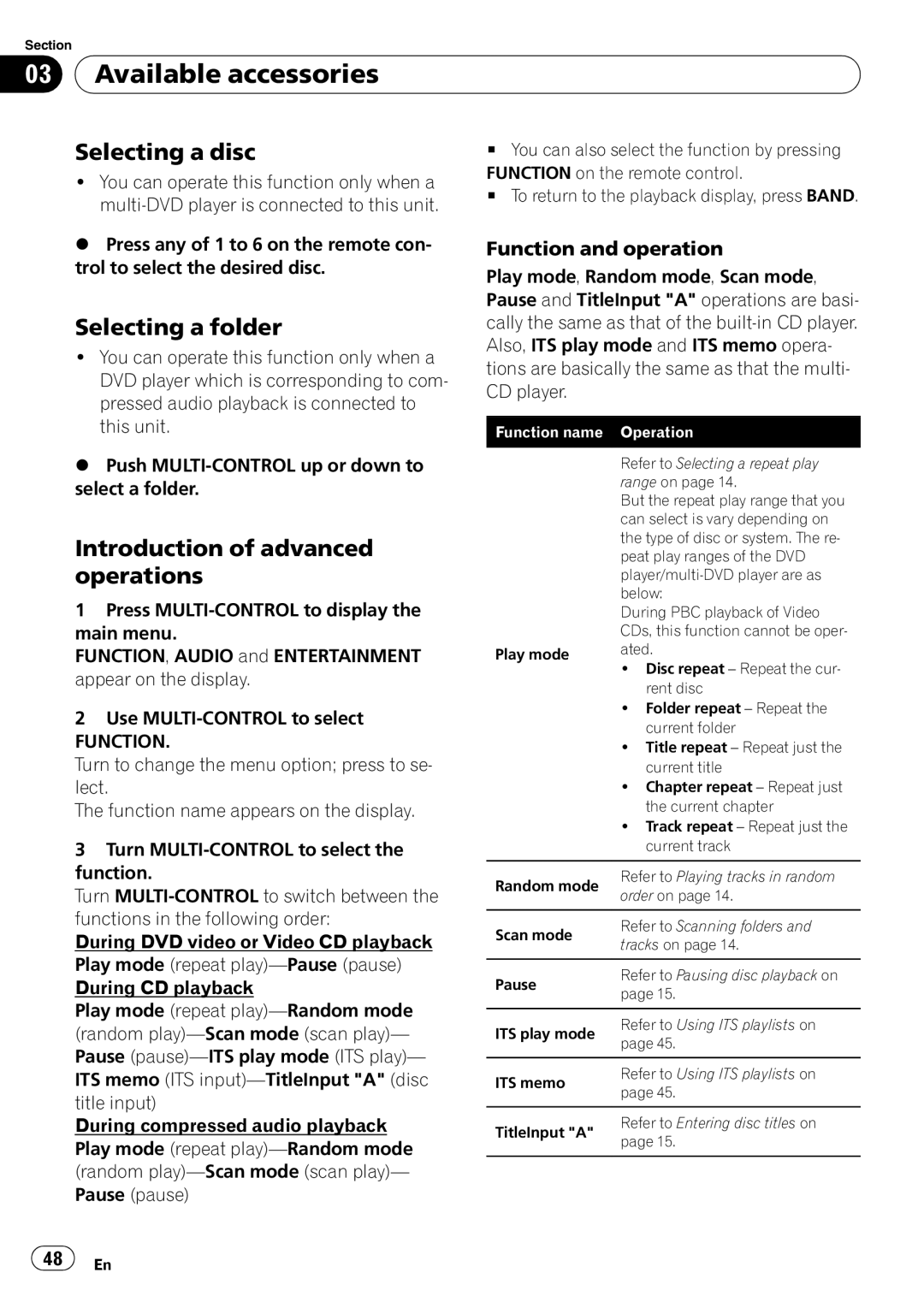 Pioneer DEH-P6950IB operation manual Selecting a disc, Selecting a folder 