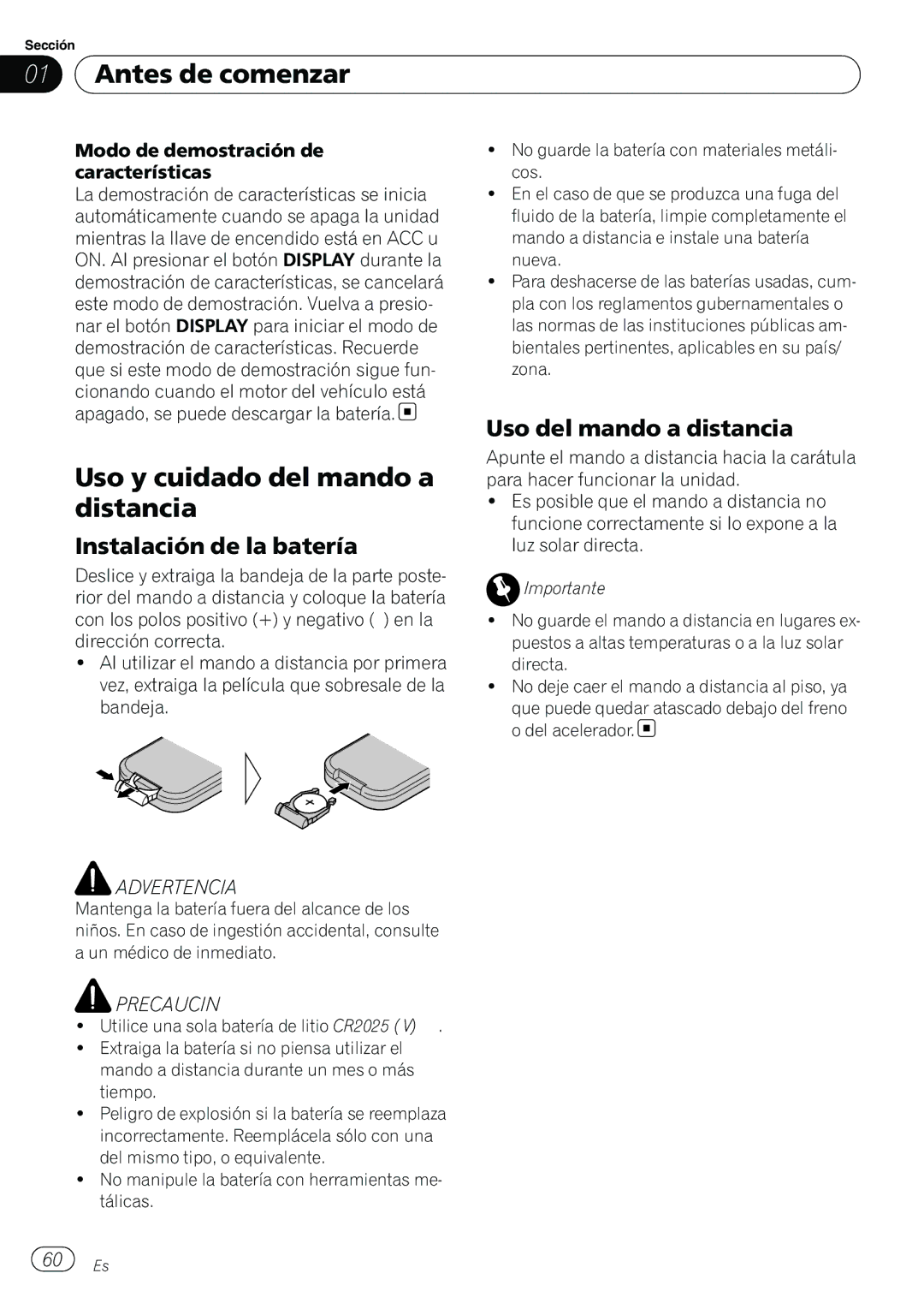 Pioneer DEH-P6950IB operation manual Antes de comenzar, Uso y cuidado del mando a distancia, Uso del mando a distancia 