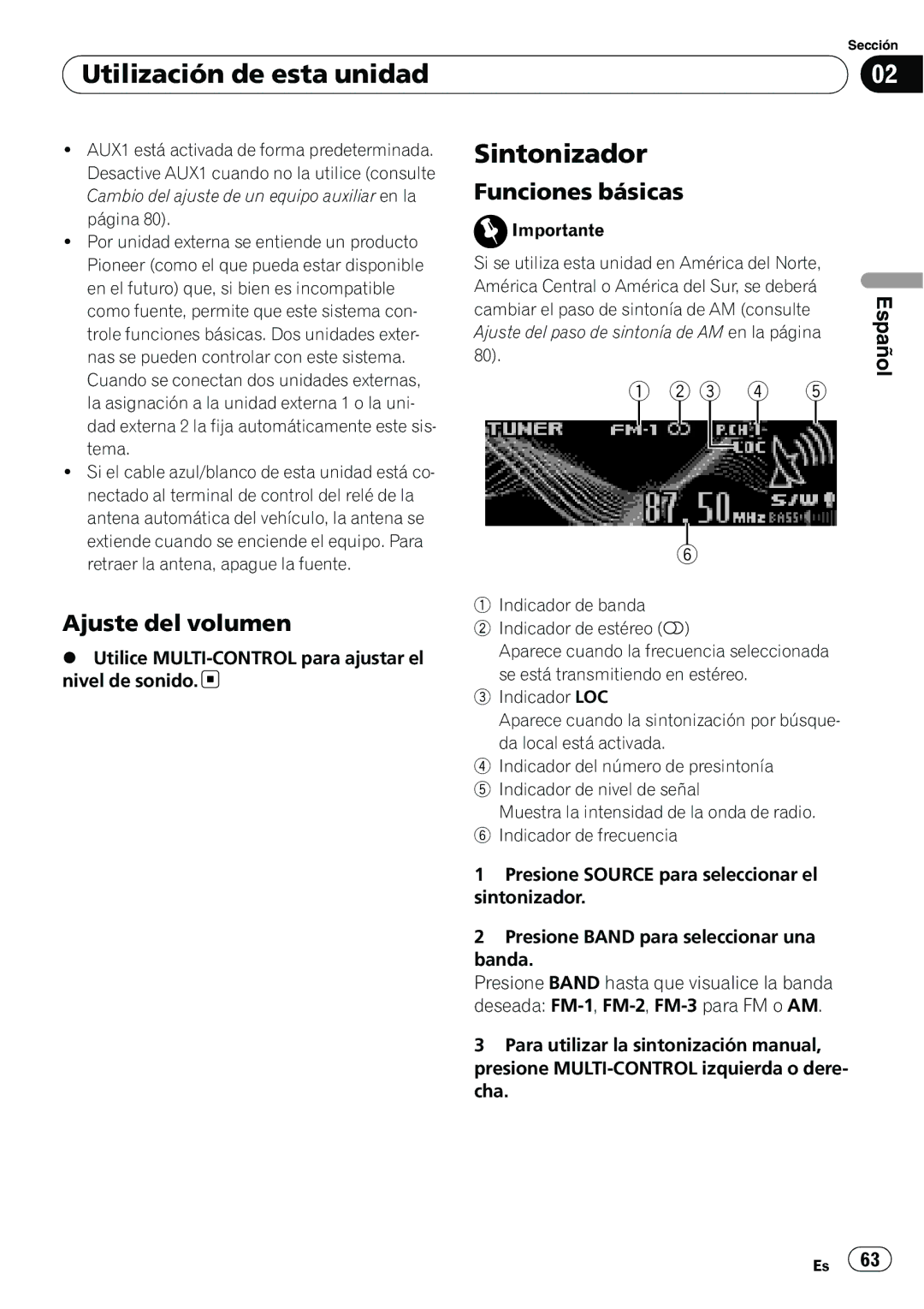 Pioneer DEH-P6950IB Sintonizador, Ajuste del volumen, Funciones básicas, Indicador de banda Indicador de estéreo 