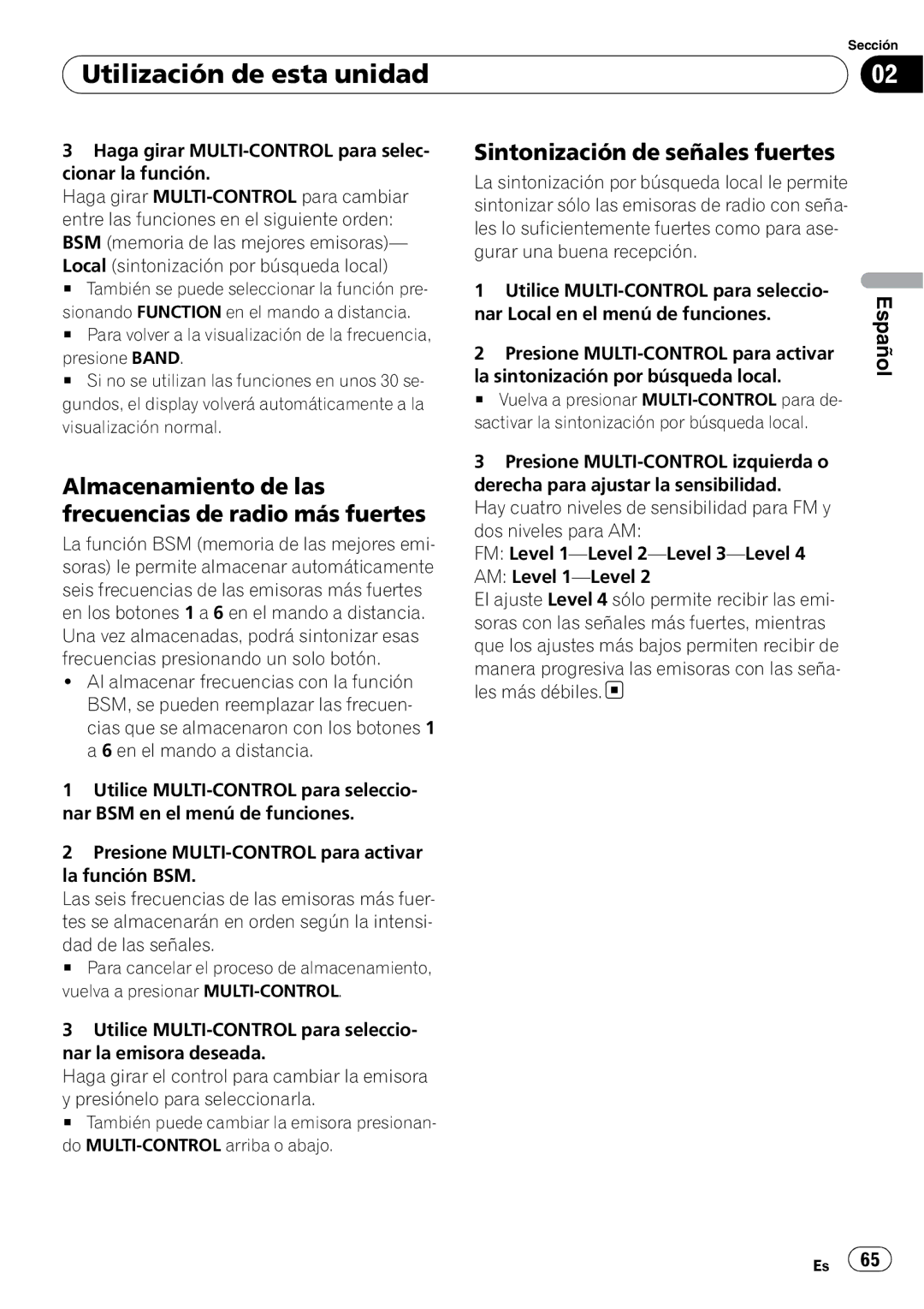 Pioneer DEH-P6950IB Almacenamiento de las frecuencias de radio más fuertes, Sintonización de señales fuertes 