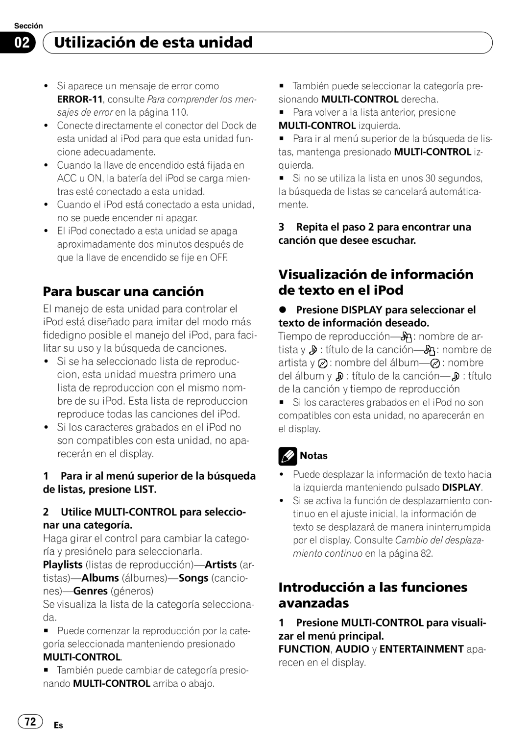 Pioneer DEH-P6950IB operation manual Para buscar una canción, Visualización de información de texto en el iPod 