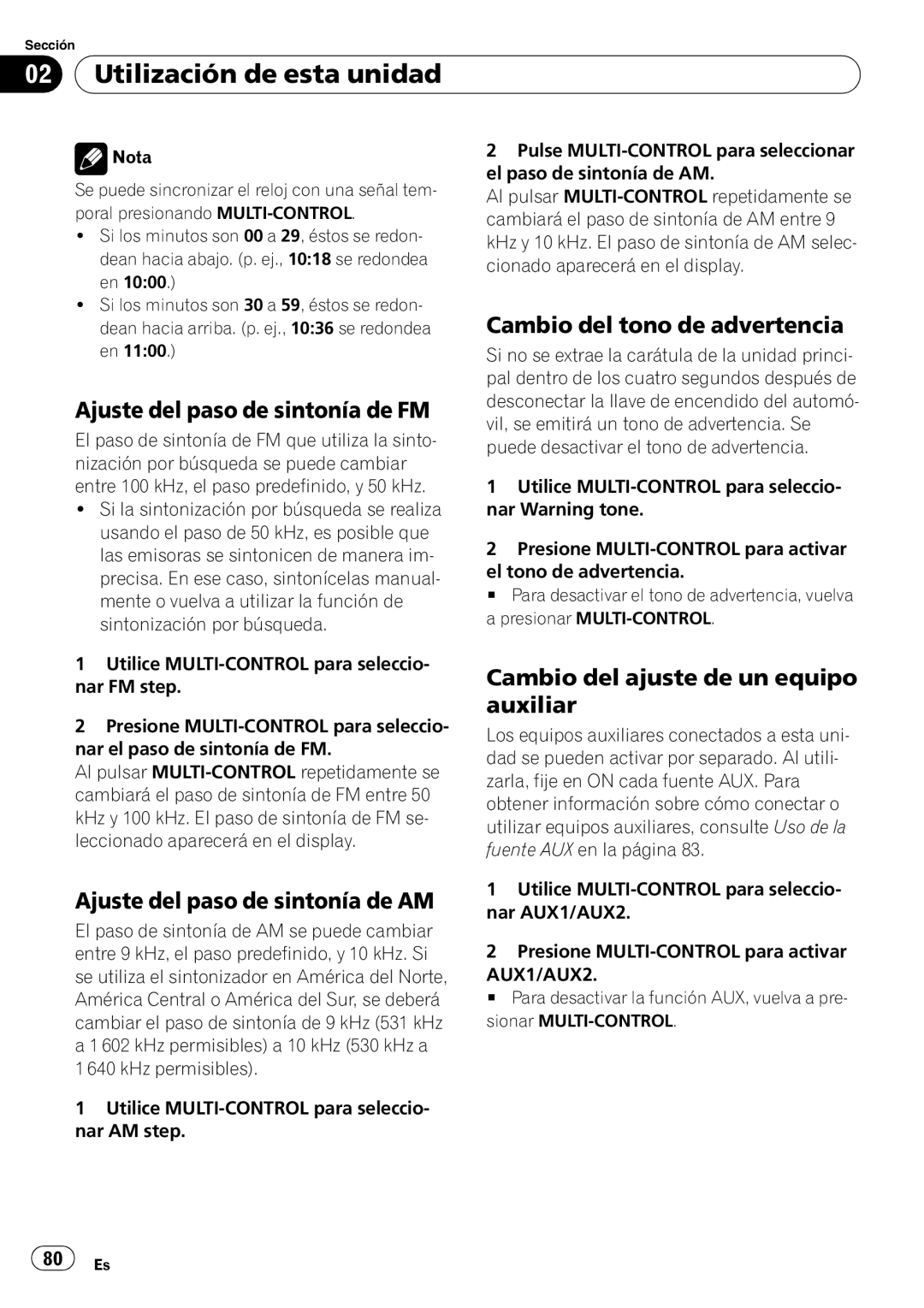 Pioneer DEH-P6950IB Ajuste del paso de sintonía de FM, Ajuste del paso de sintonía de AM, Cambio del tono de advertencia 