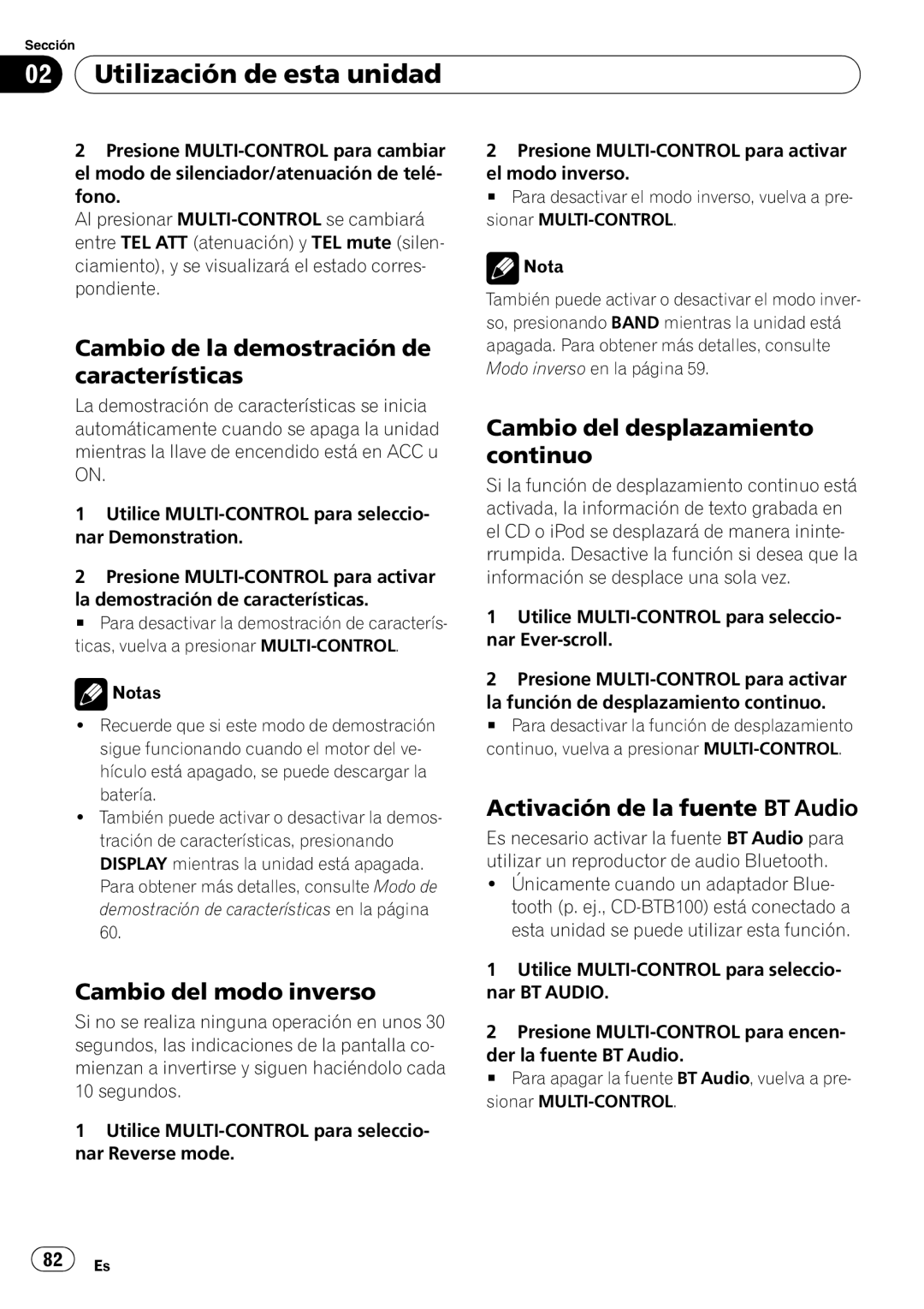 Pioneer DEH-P6950IB operation manual Cambio de la demostración de características, Cambio del modo inverso 