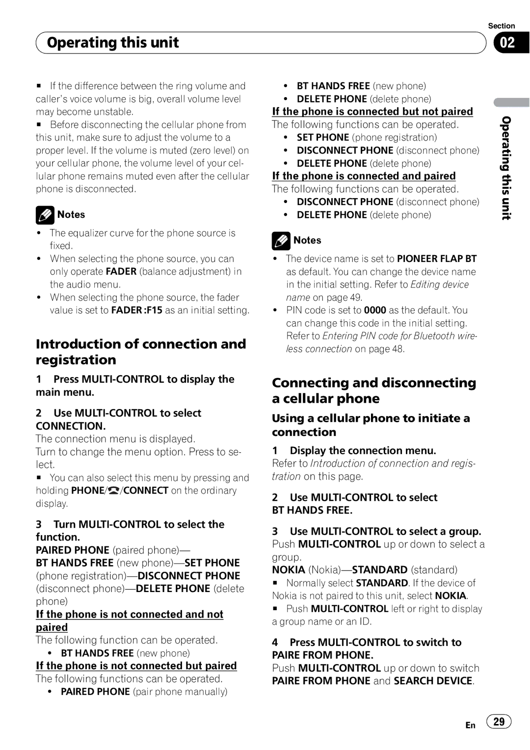 Pioneer DEH-P700BT Introduction of connection and registration, Connecting and disconnecting a cellular phone 