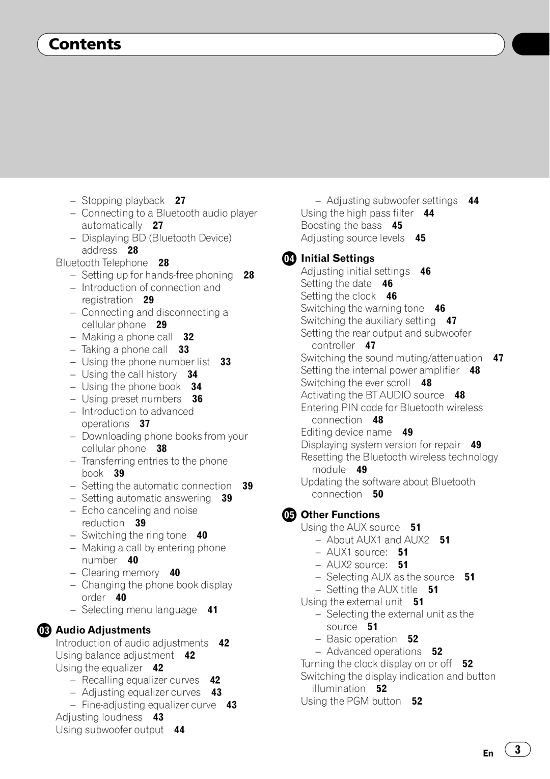 Pioneer DEH-P700BT operation manual Using the equalizer, Connection 48 Editing device name, Setting the AUX title 