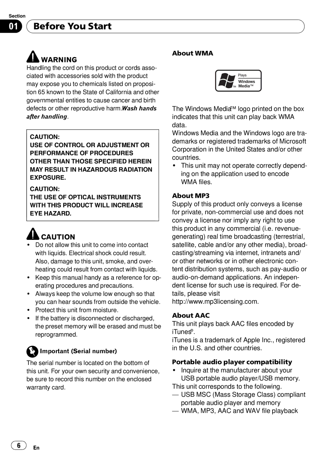 Pioneer DEH-P700BT operation manual Before You Start, About WMA 