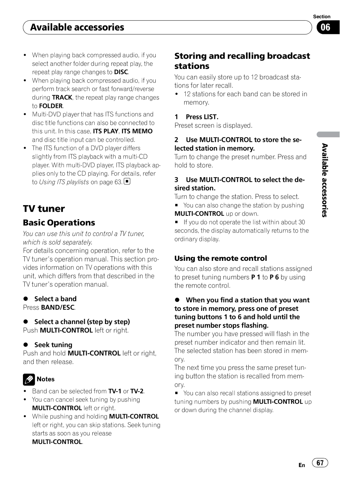 Pioneer DEH-P700BT operation manual TV tuner, Multi-Control 