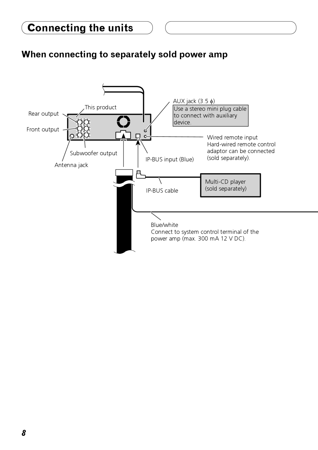 Pioneer DEH-P7100BT installation manual When connecting to separately sold power amp 