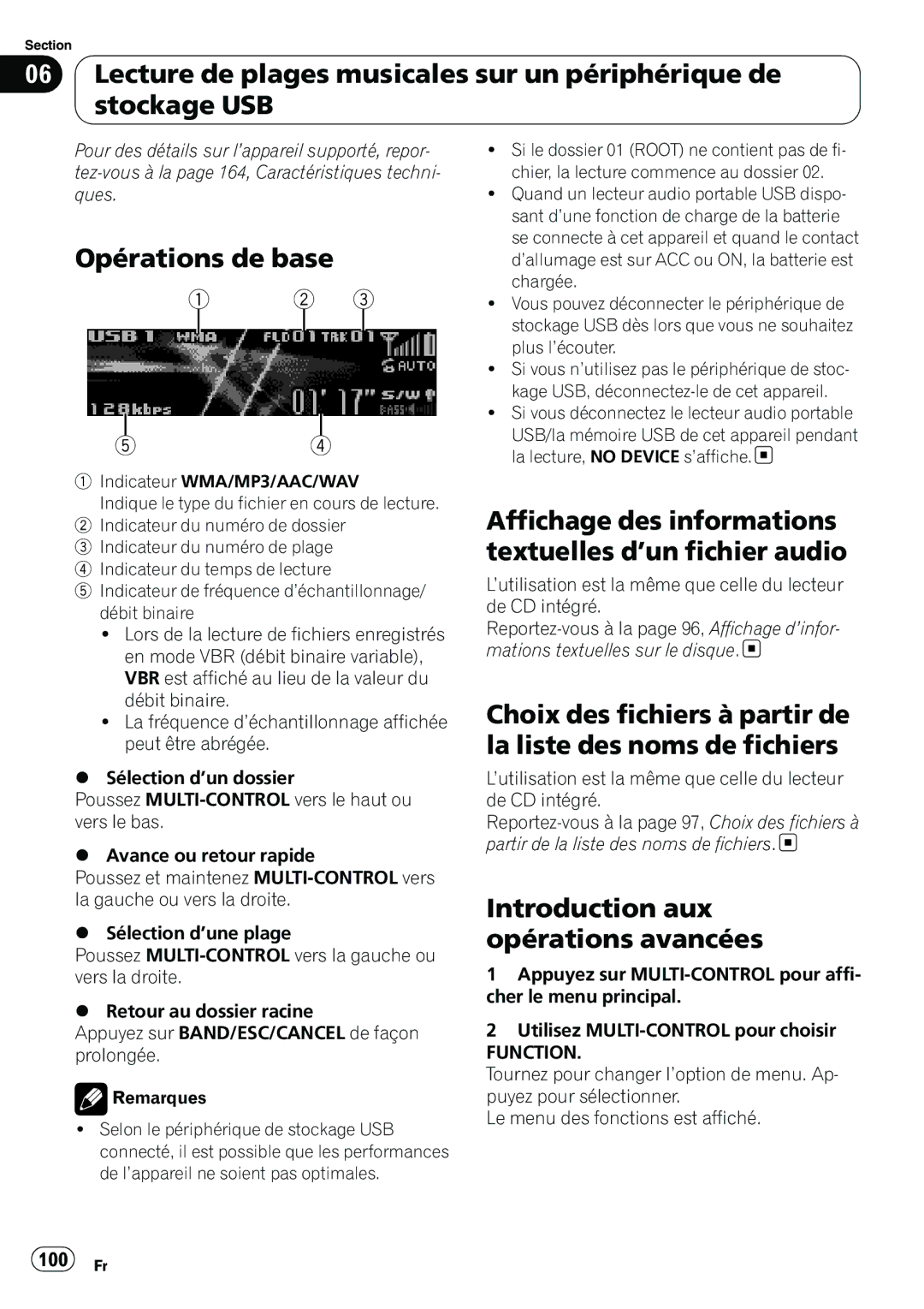 Pioneer DEH-P7100BT operation manual Affichage des informations textuelles d’un fichier audio, 100 Fr 