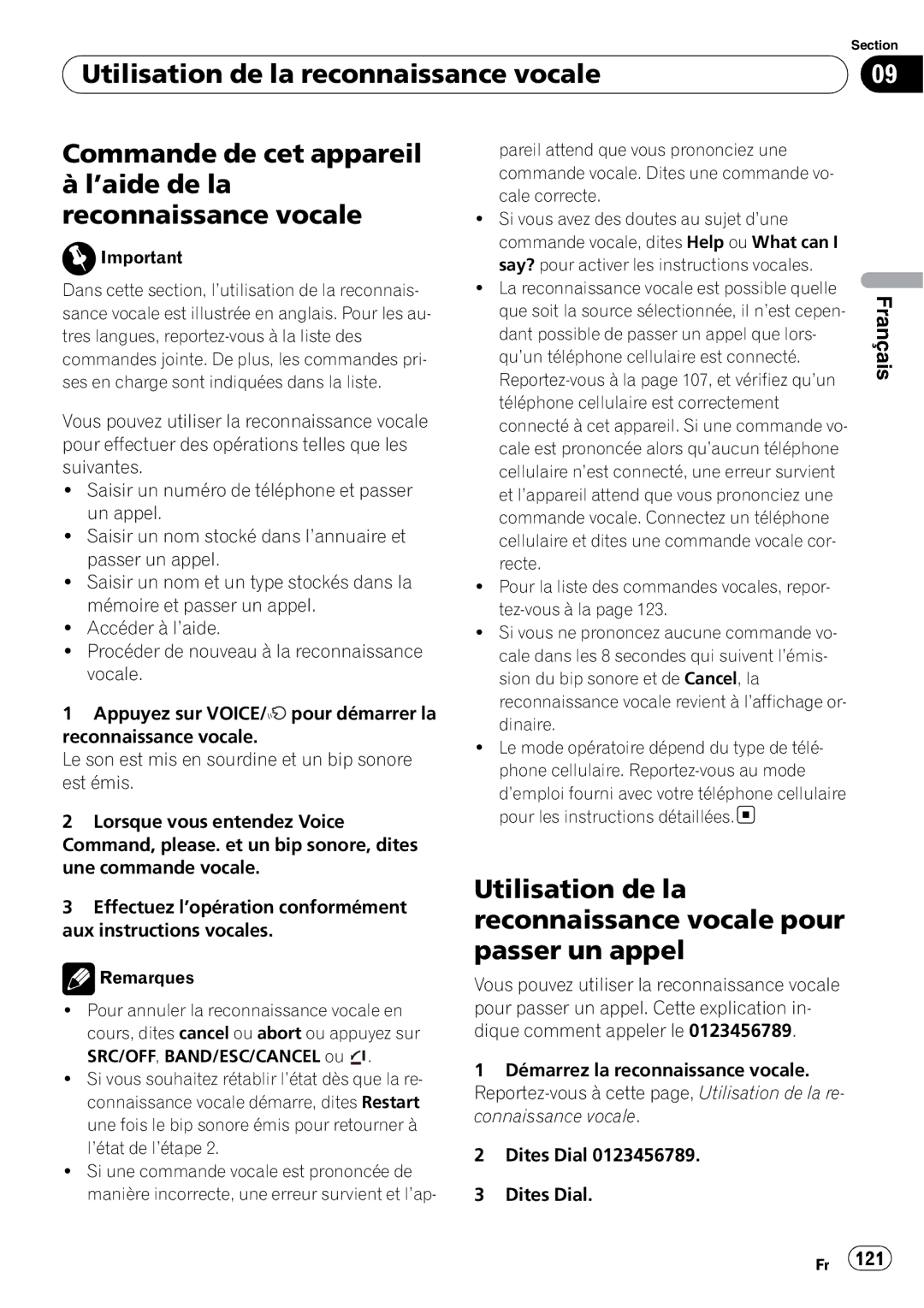 Pioneer DEH-P7100BT operation manual Utilisation de la reconnaissance vocale pour passer un appel 