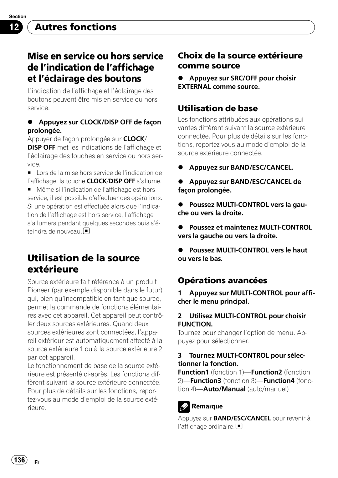 Pioneer DEH-P7100BT Utilisation de la source extérieure, Choix de la source extérieure comme source, Utilisation de base 