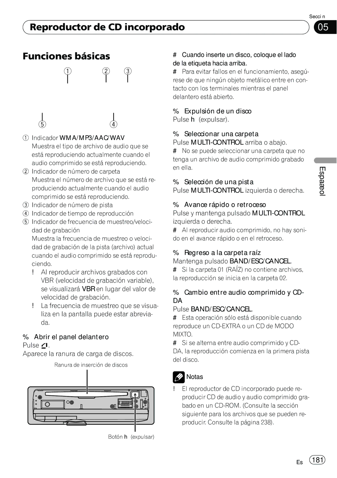 Pioneer DEH-P7100BT operation manual Reproductor de CD incorporado Funciones básicas, Mixto 