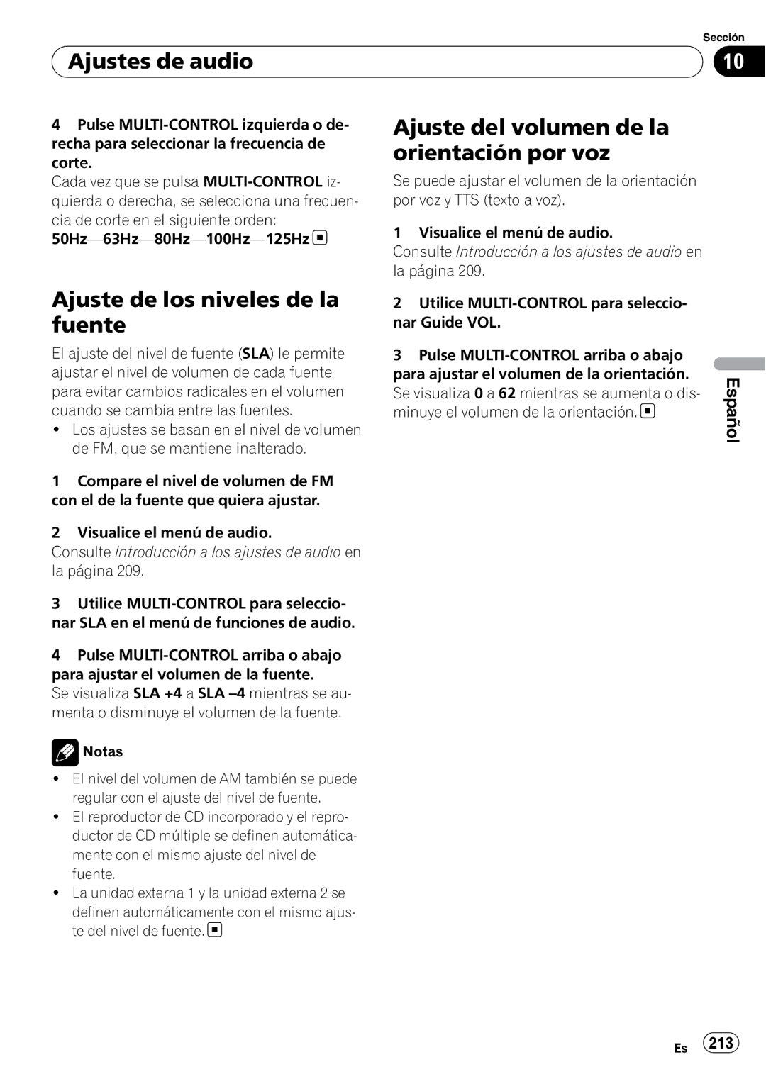 Pioneer DEH-P7100BT operation manual Ajuste de los niveles de la fuente, Ajuste del volumen de la orientación por voz 