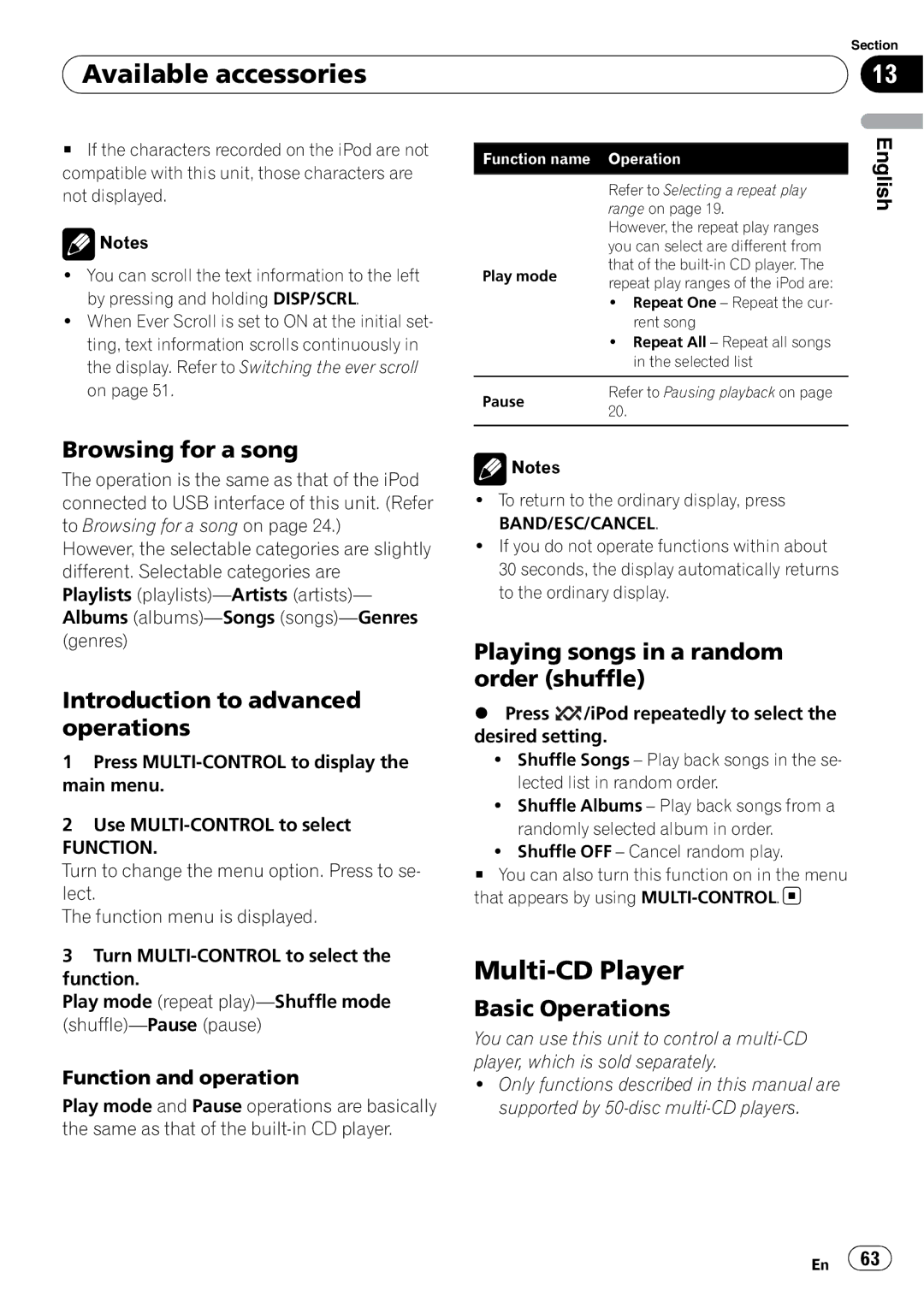 Pioneer DEH-P7100BT operation manual Multi-CD Player, Browsing for a song, Playing songs in a random order shuffle 