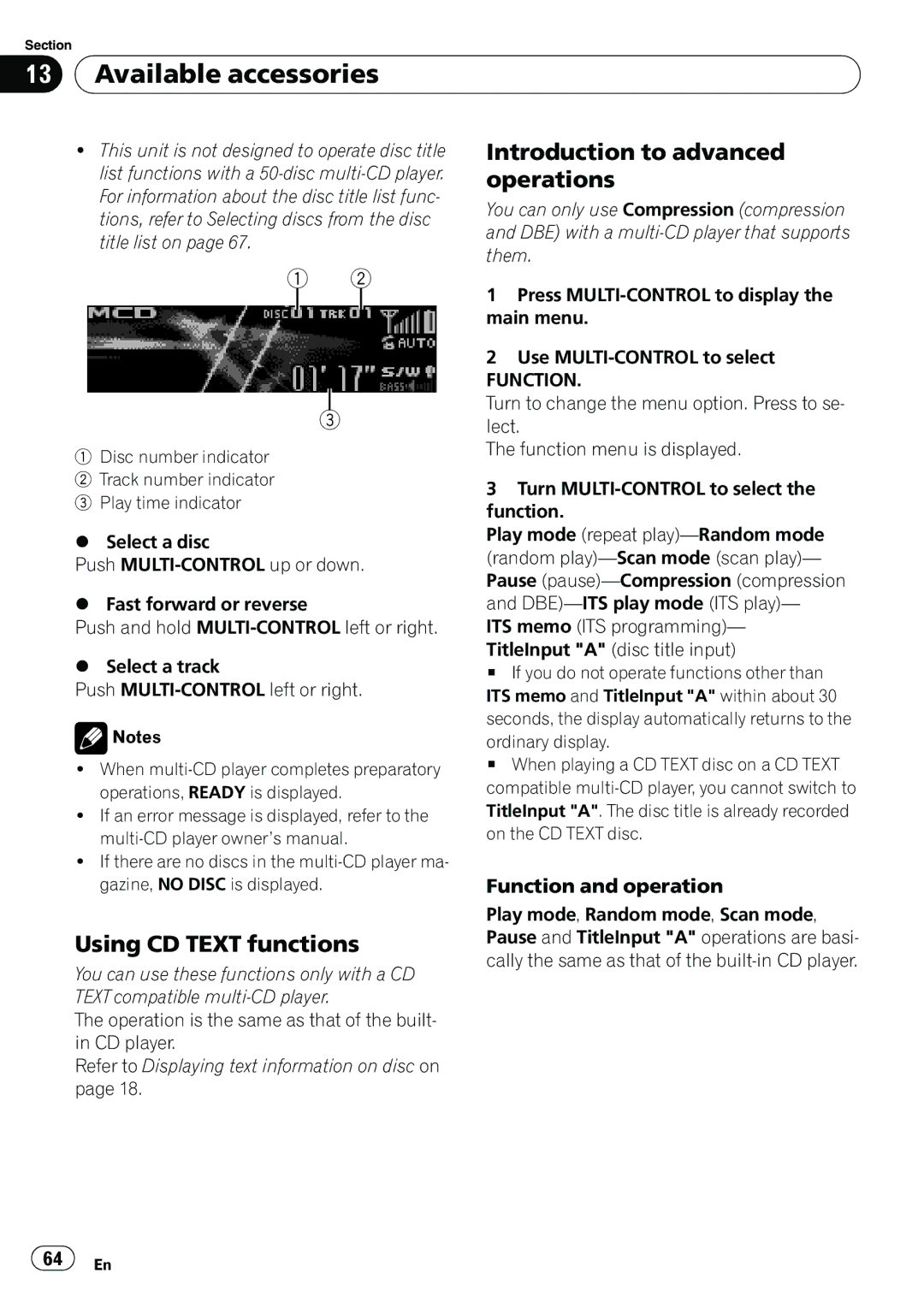 Pioneer DEH-P7100BT operation manual Using CD Text functions 