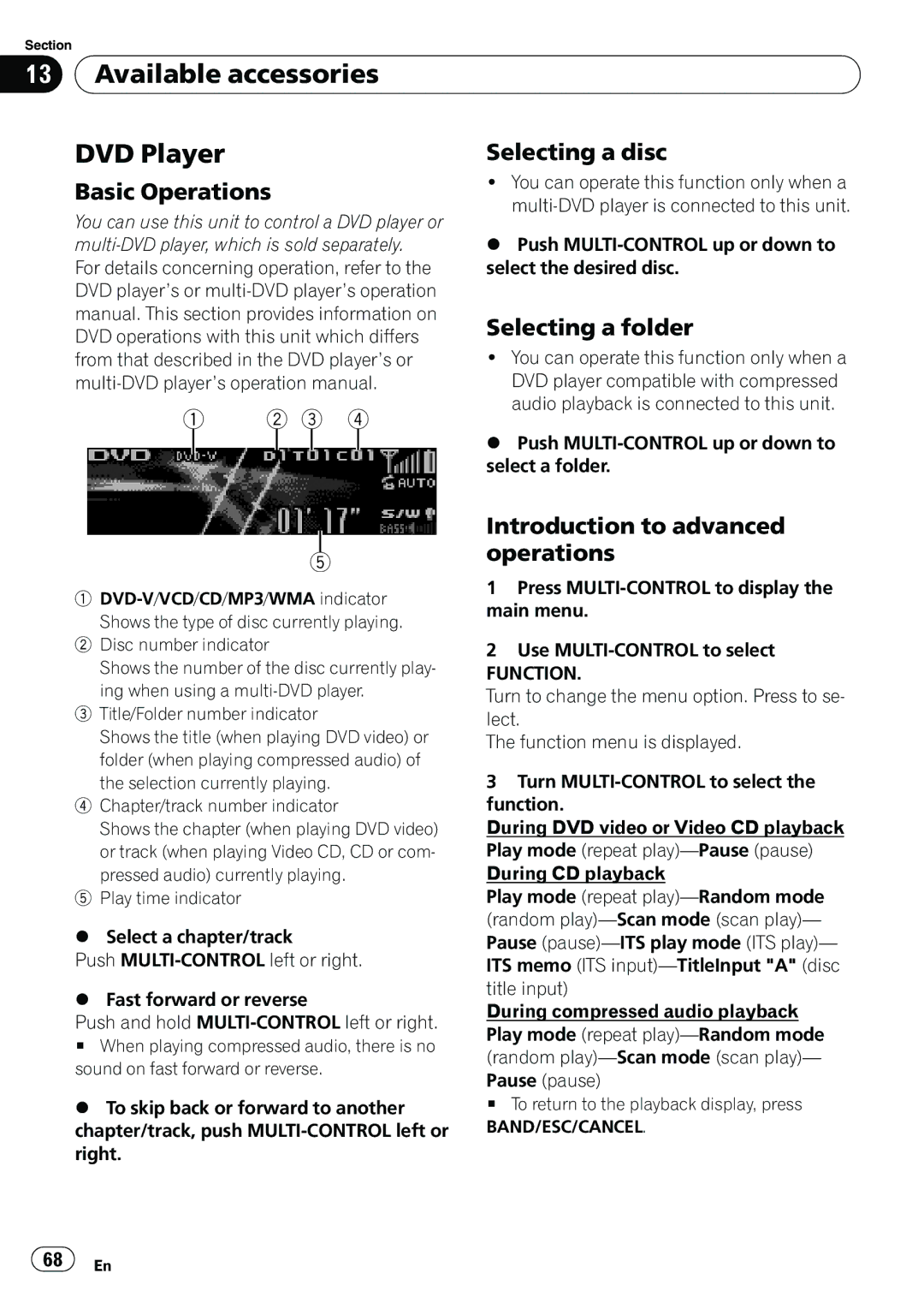 Pioneer DEH-P7100BT operation manual Available accessories DVD Player, Selecting a disc, Selecting a folder 