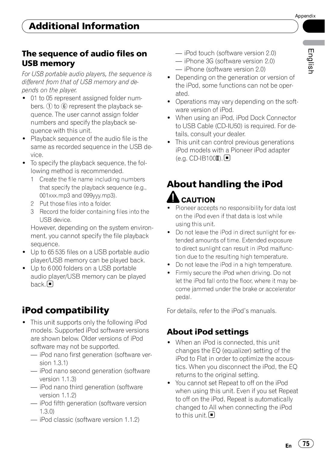 Pioneer DEH-P7100BT operation manual IPod compatibility, About handling the iPod, Sequence of audio files on USB memory 