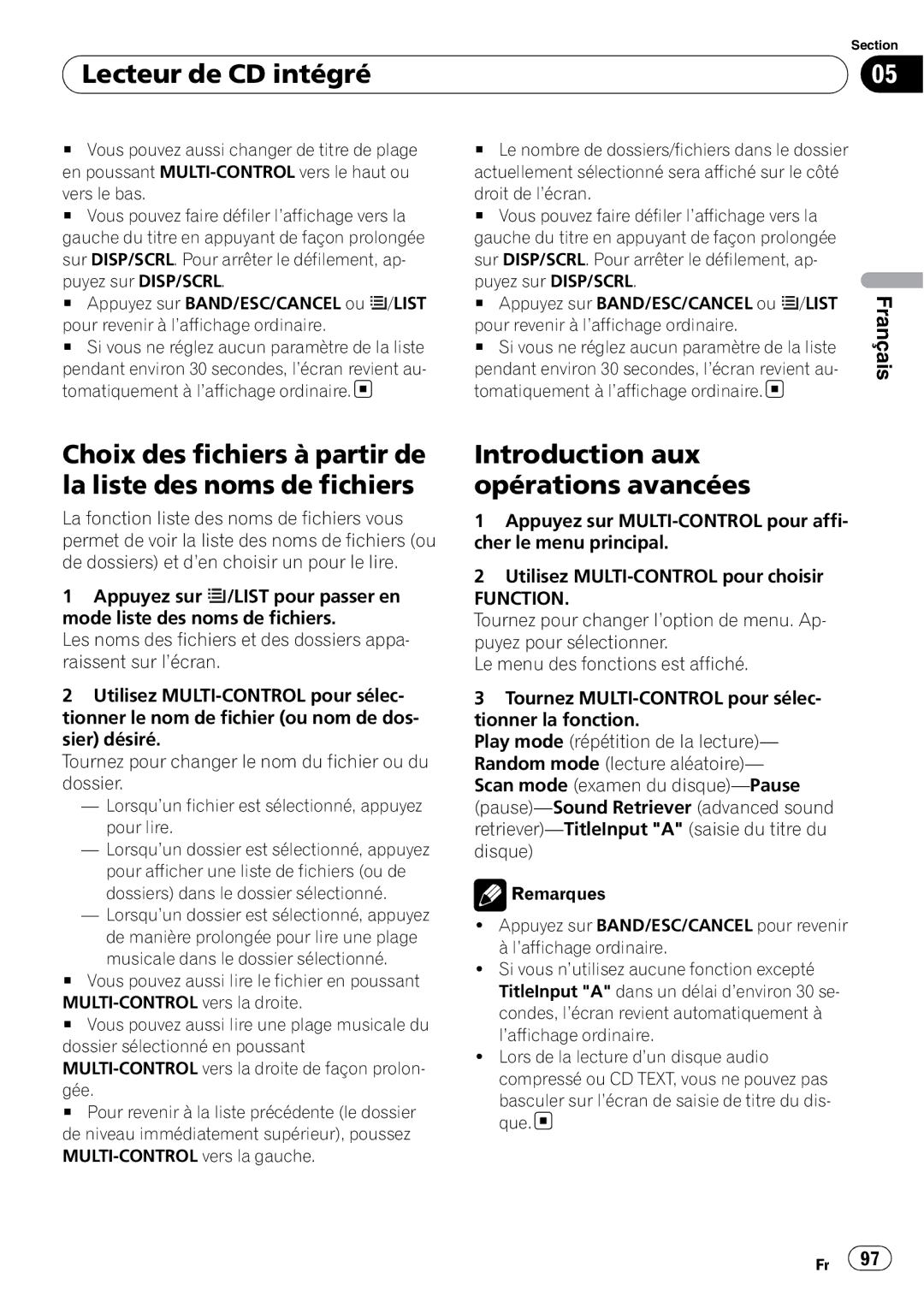 Pioneer DEH-P7100BT operation manual Choix des fichiers à partir de la liste des noms de fichiers 