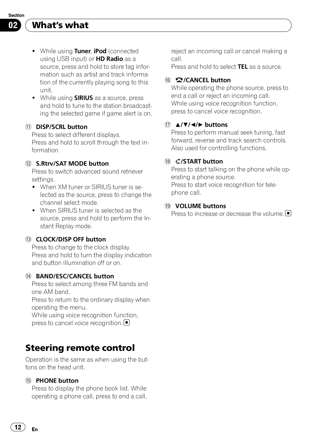 Pioneer DEH-P7100BT operation manual 02What’s what, Steering remote control 