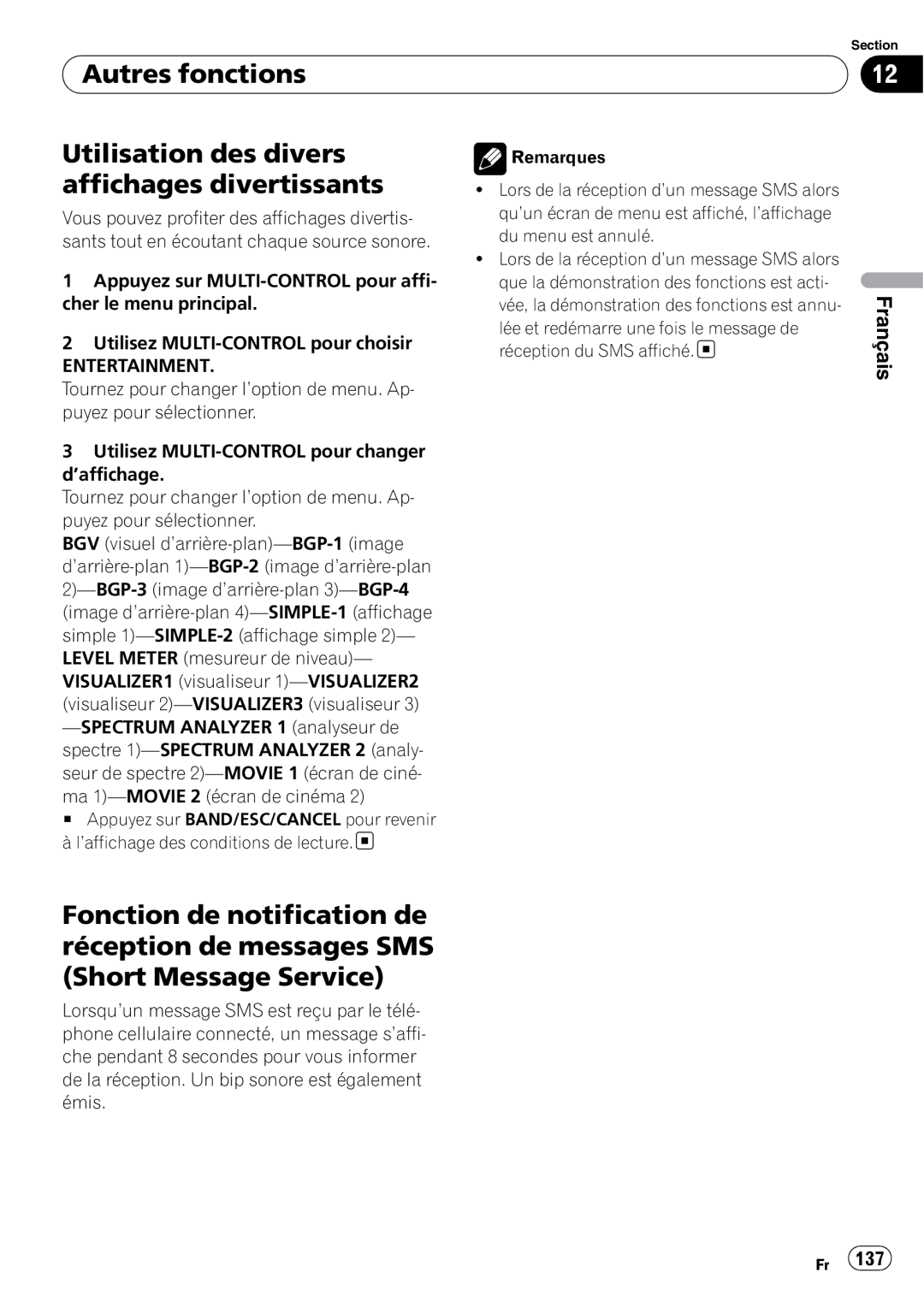 Pioneer DEH-P7100BT operation manual Utilisation des divers affichages divertissants, Autres fonctions, Français 