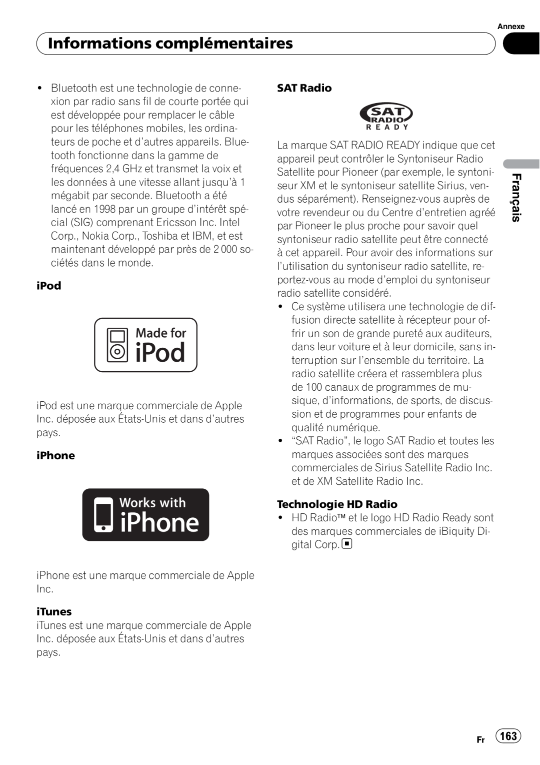 Pioneer DEH-P7100BT operation manual Informations complémentaires, Français, iPod 