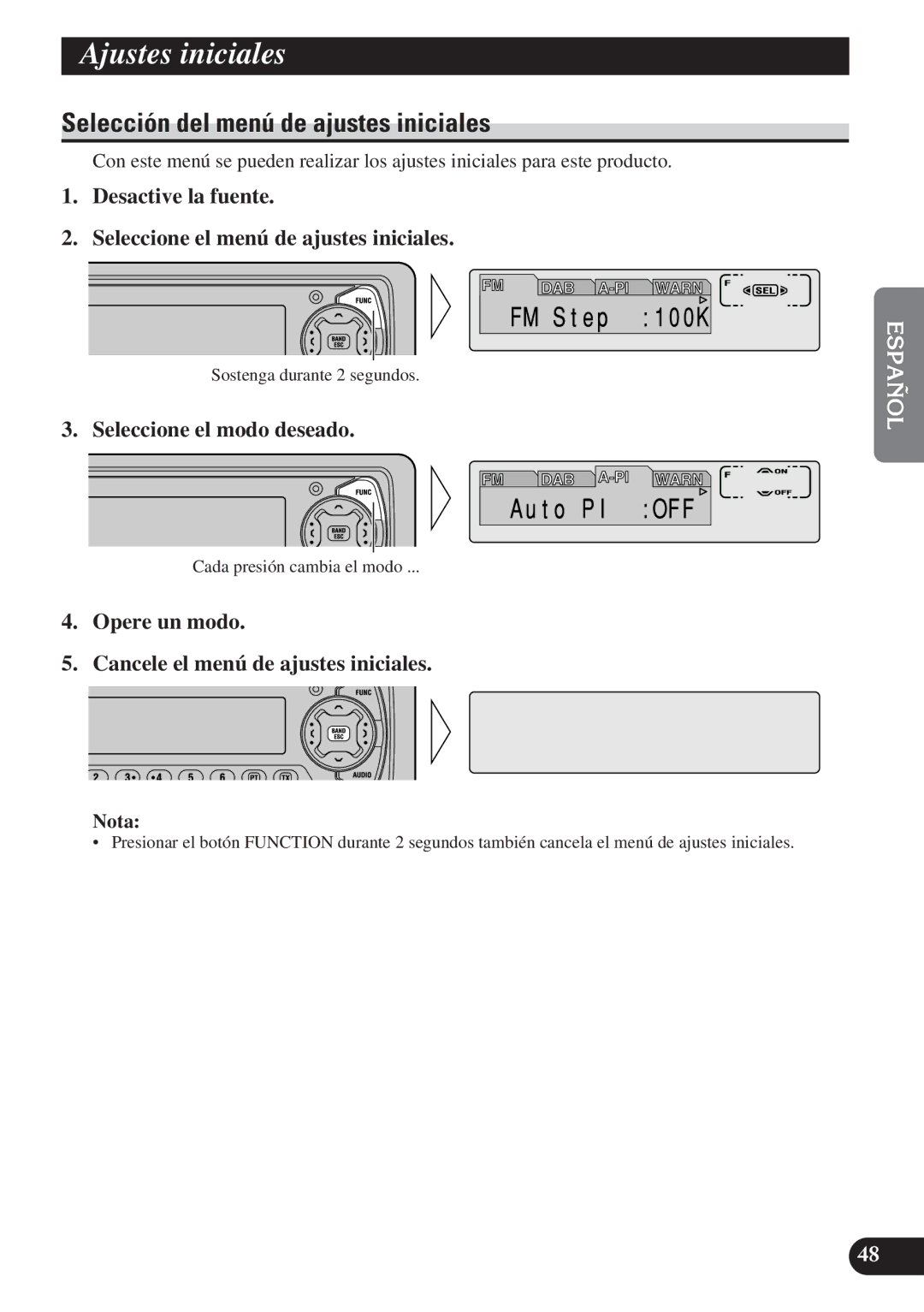 Pioneer DEH-P6100R, DEH-P7100R operation manual Ajustes iniciales, Selección del menú de ajustes iniciales 