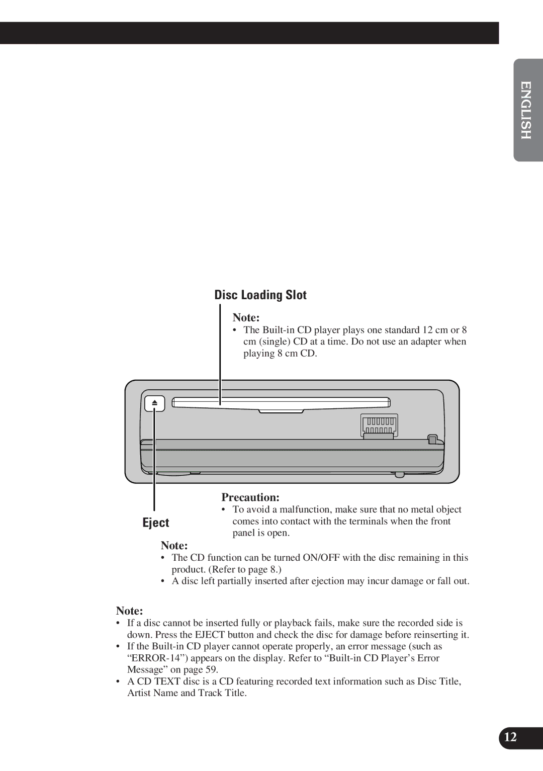 Pioneer DEH-P6100R, DEH-P7100R operation manual Disc Loading Slot, Precaution 