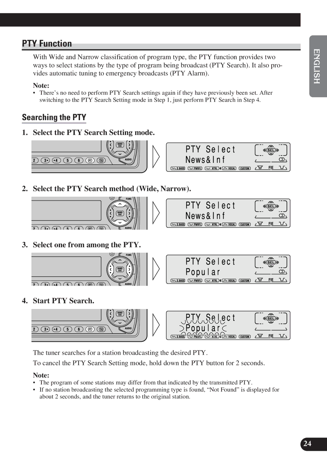 Pioneer DEH-P6100R, DEH-P7100R operation manual PTY Function, Searching the PTY 