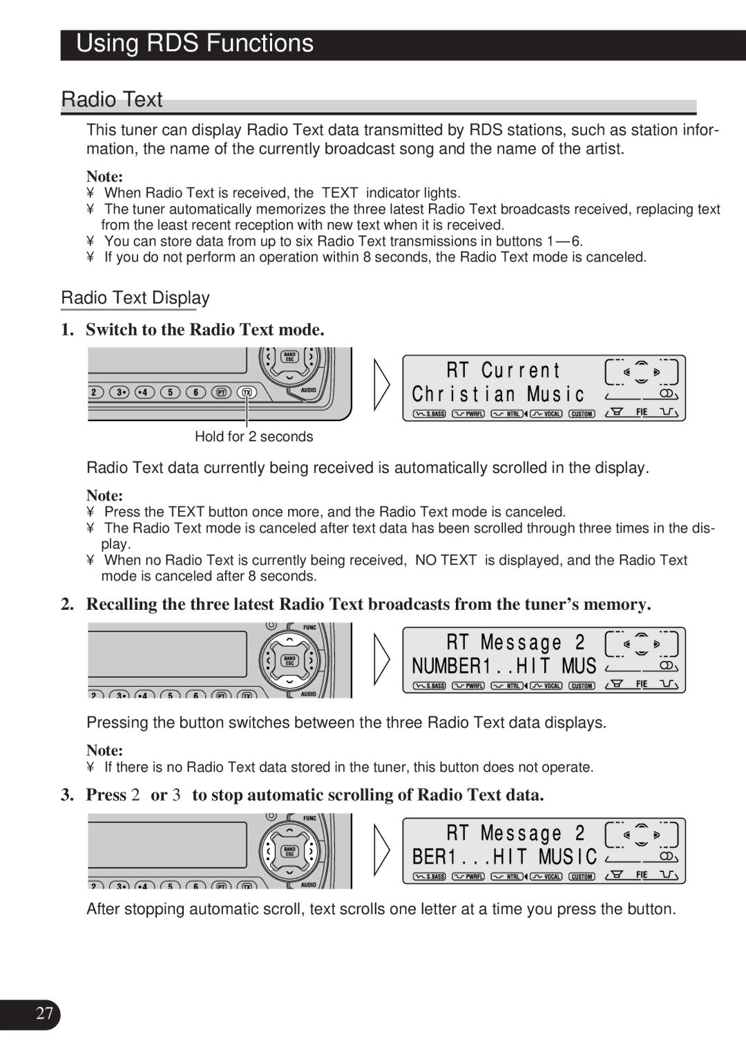 Pioneer DEH-P7100R, DEH-P6100R operation manual Radio Text Display, Switch to the Radio Text mode 