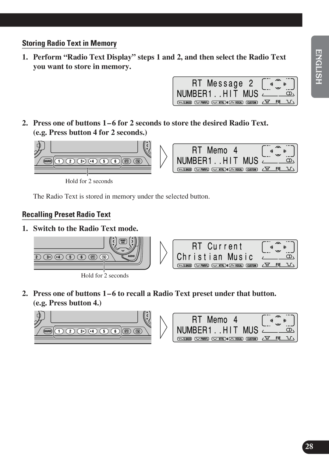 Pioneer DEH-P6100R, DEH-P7100R operation manual Storing Radio Text in Memory, Recalling Preset Radio Text 