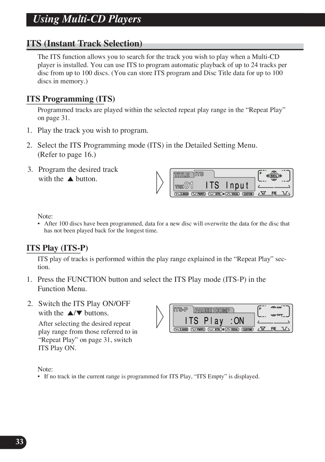 Pioneer DEH-P7100R, DEH-P6100R operation manual ITS Instant Track Selection, ITS Programming ITS, ITS Play ITS-P 