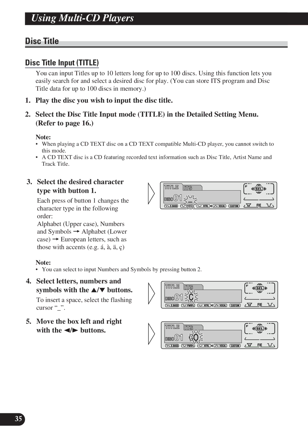 Pioneer DEH-P7100R, DEH-P6100R operation manual Disc Title, Select the desired character Type with button 