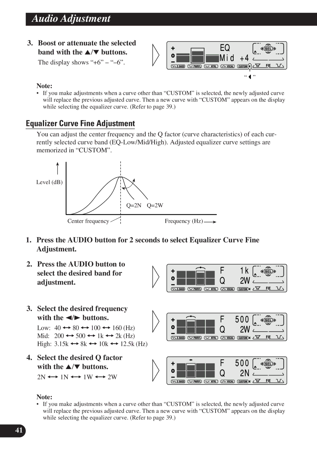 Pioneer DEH-P7100R, DEH-P6100R Equalizer Curve Fine Adjustment, Boost or attenuate the selected band with the 5/ buttons 