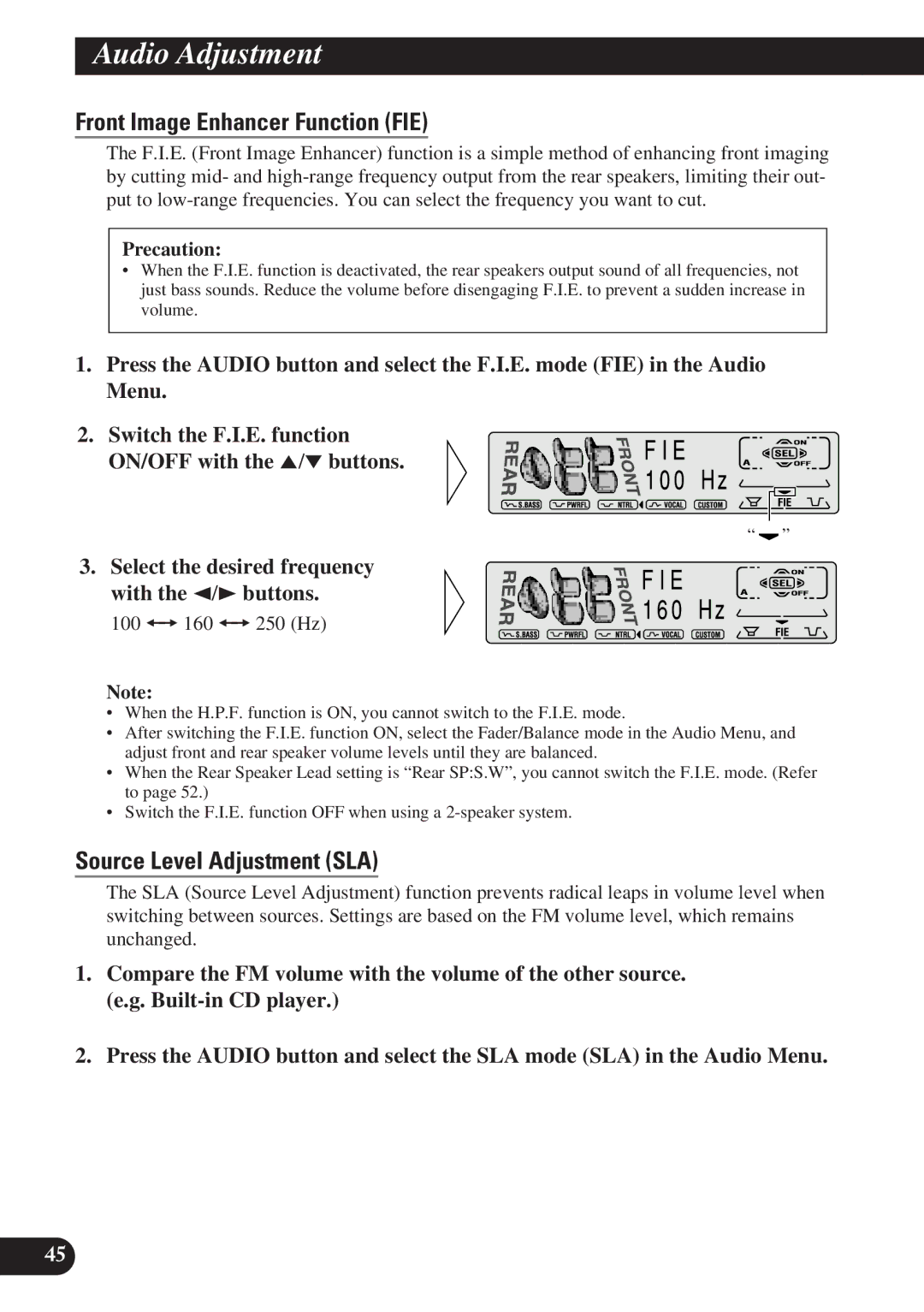 Pioneer DEH-P7100R, DEH-P6100R operation manual Front Image Enhancer Function FIE, Source Level Adjustment SLA 