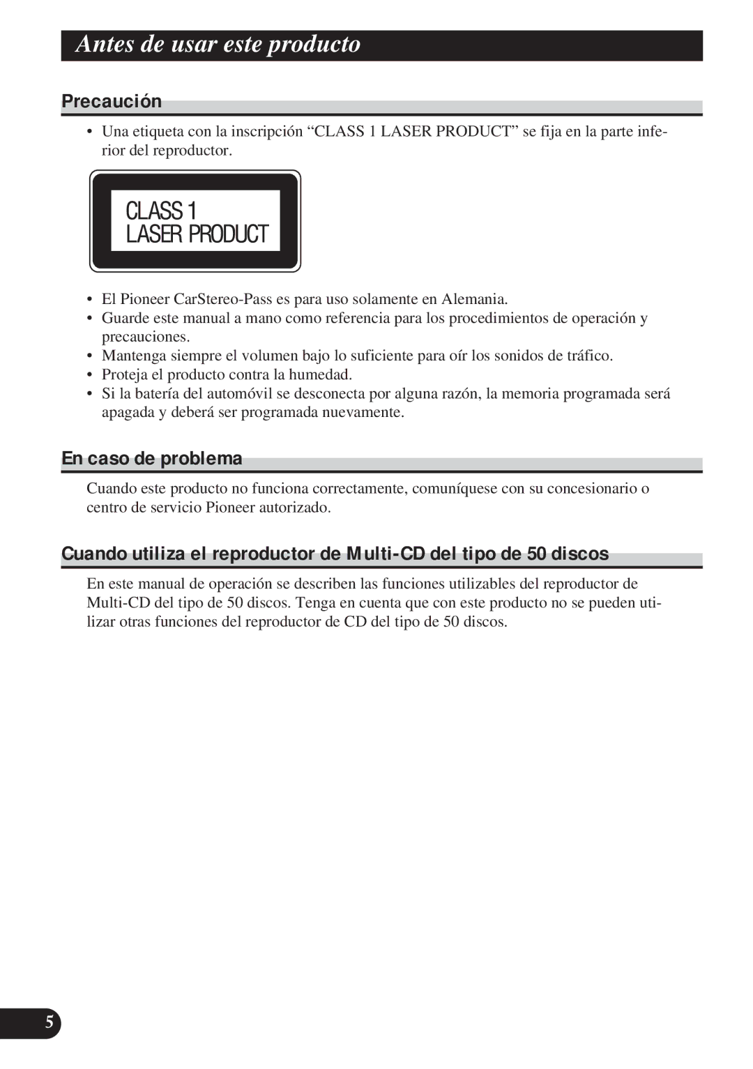 Pioneer DEH-P7100R, DEH-P6100R operation manual Precaución, En caso de problema 