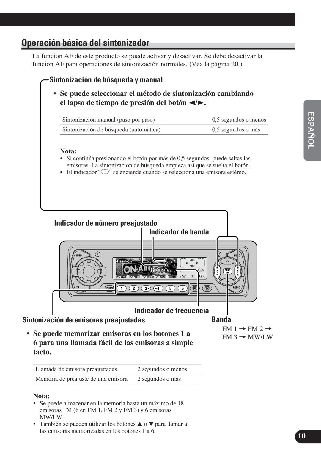 Pioneer DEH-P6100R, DEH-P7100R operation manual Operación básica del sintonizador, Sintonización de búsqueda y manual 