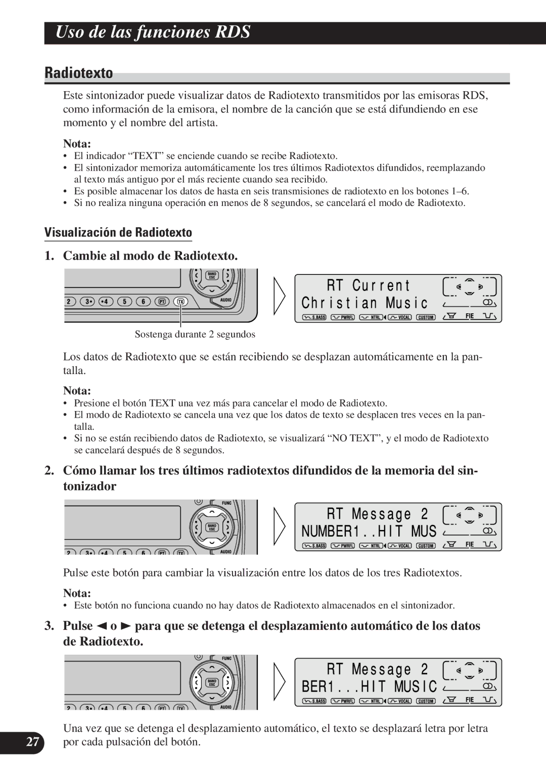 Pioneer DEH-P7100R, DEH-P6100R operation manual Visualización de Radiotexto, Cambie al modo de Radiotexto 