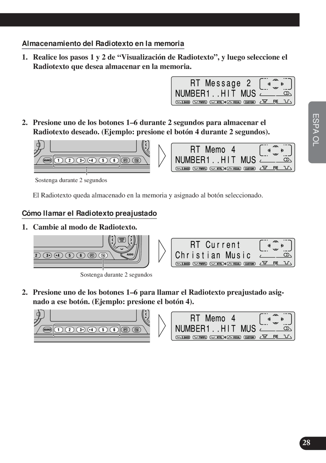 Pioneer DEH-P6100R, DEH-P7100R Almacenamiento del Radiotexto en la memoria, Cómo llamar el Radiotexto preajustado 