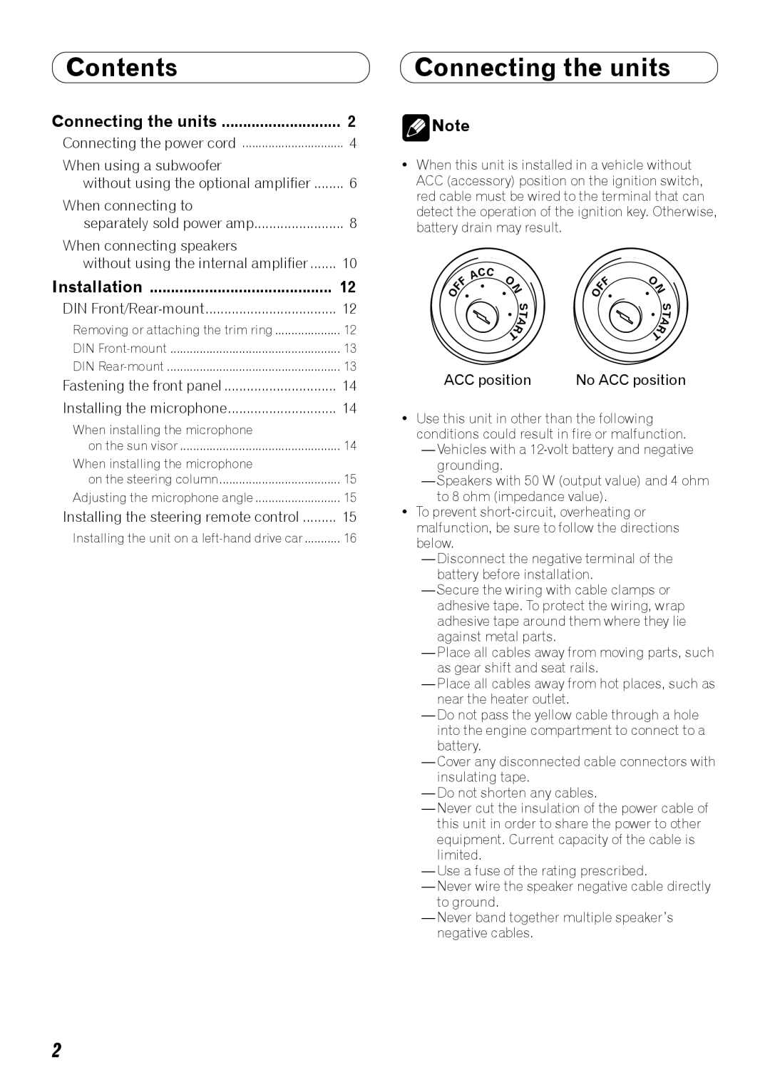 Pioneer DEH-P710BT installation manual Contents 