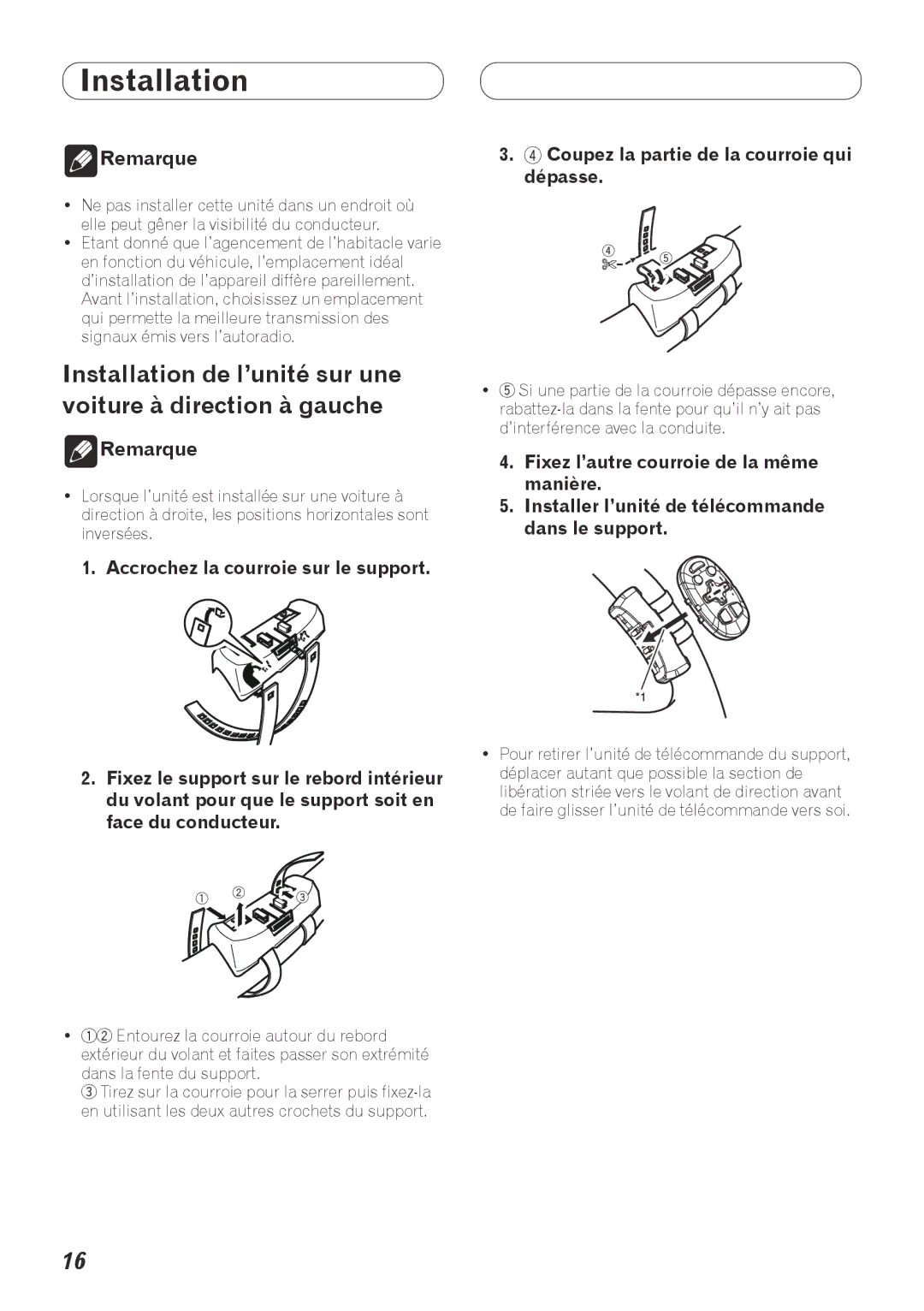 Pioneer DEH-P710BT installation manual Installation de l’unité sur une voiture à direction à gauche 