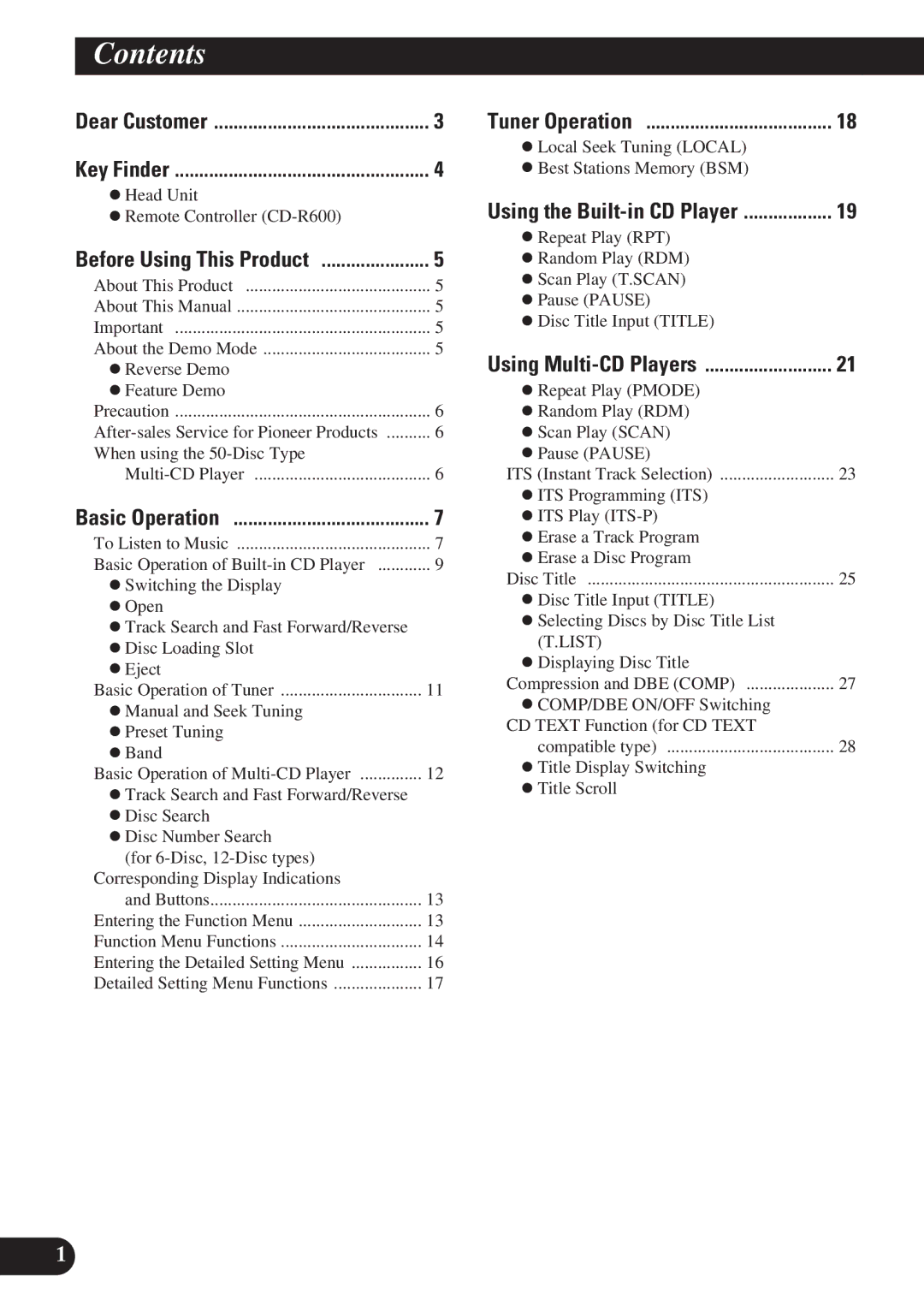 Pioneer DEH-P7200 operation manual Contents 