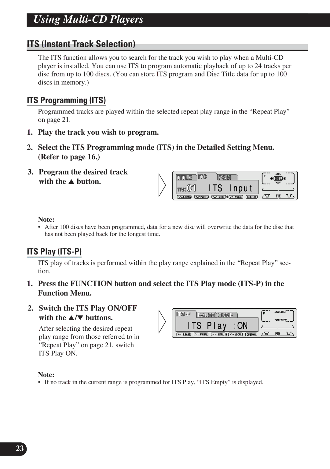 Pioneer DEH-P7200 operation manual ITS Instant Track Selection, ITS Programming ITS, ITS Play ITS-P 