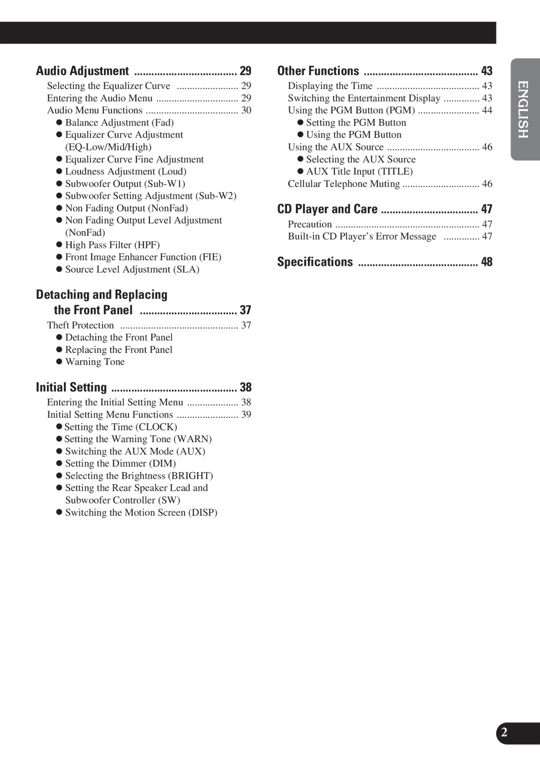 Pioneer DEH-P7200 operation manual Detaching and Replacing, Audio Adjustment 