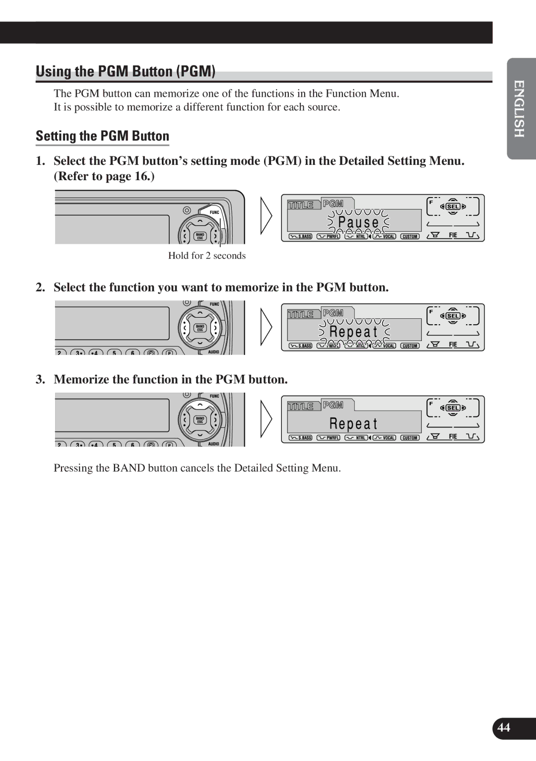 Pioneer DEH-P7200 operation manual Using the PGM Button PGM, Setting the PGM Button 