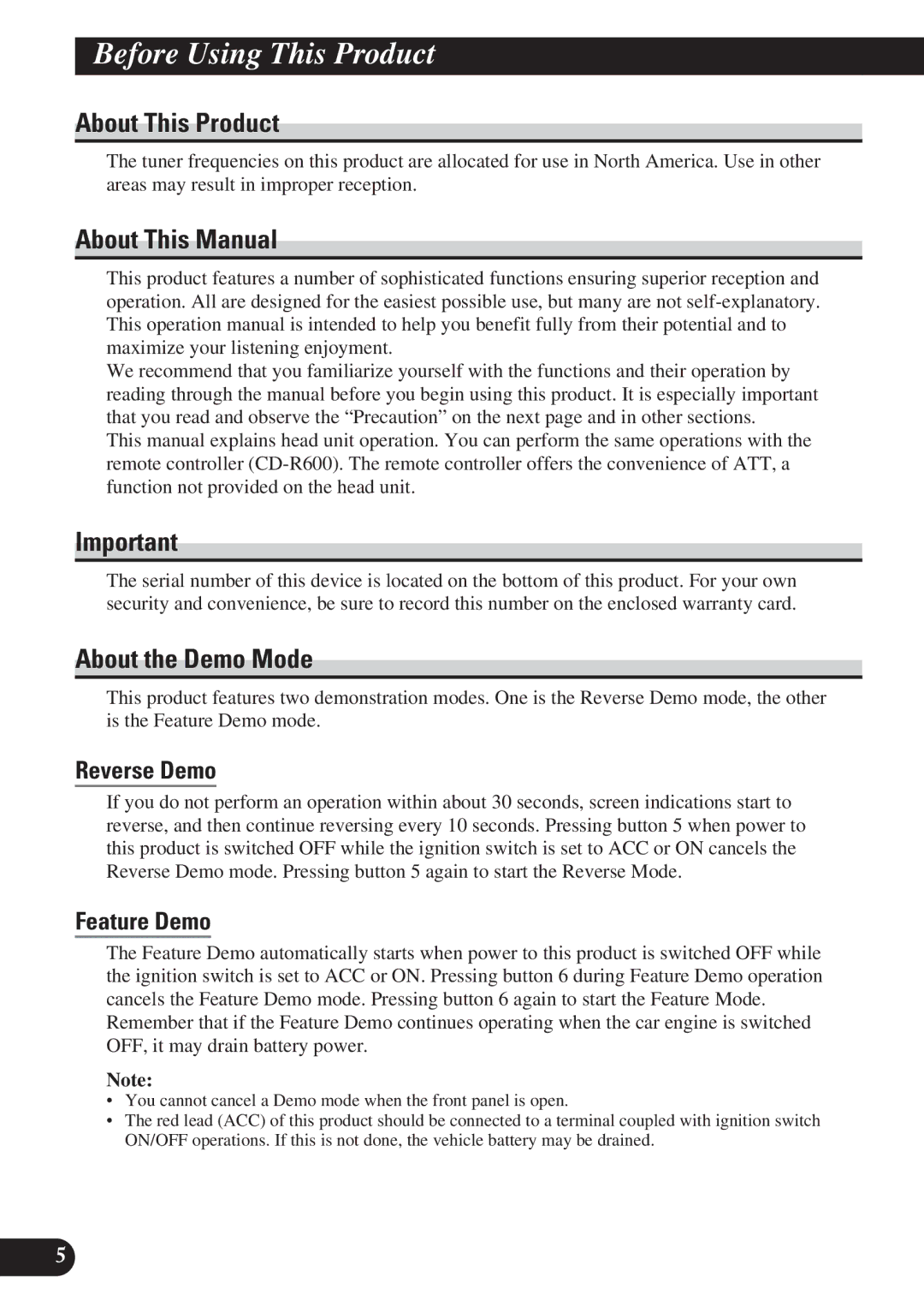 Pioneer DEH-P7200 operation manual Before Using This Product, About This Product, About This Manual, About the Demo Mode 