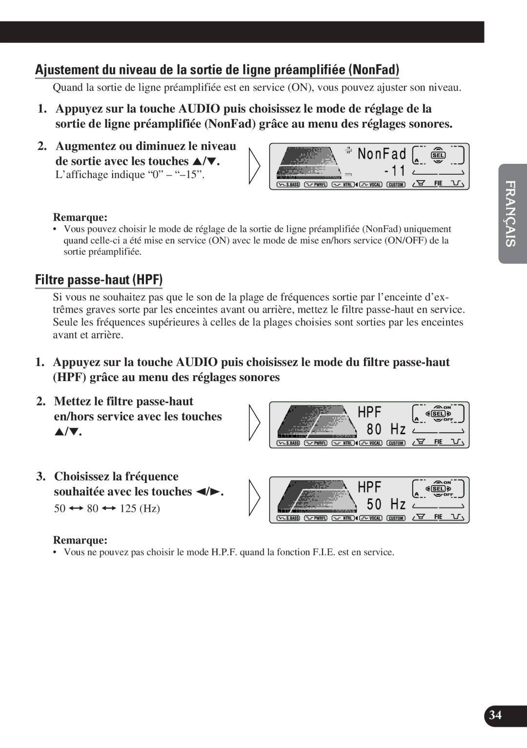 Pioneer DEH-P7200 operation manual Filtre passe-haut HPF, ’affichage indique 0 