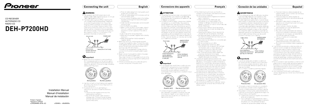 Pioneer DEH-P7200HD installation manual Connecting the unit, Connexions des appareils, Conexión de las unidades 