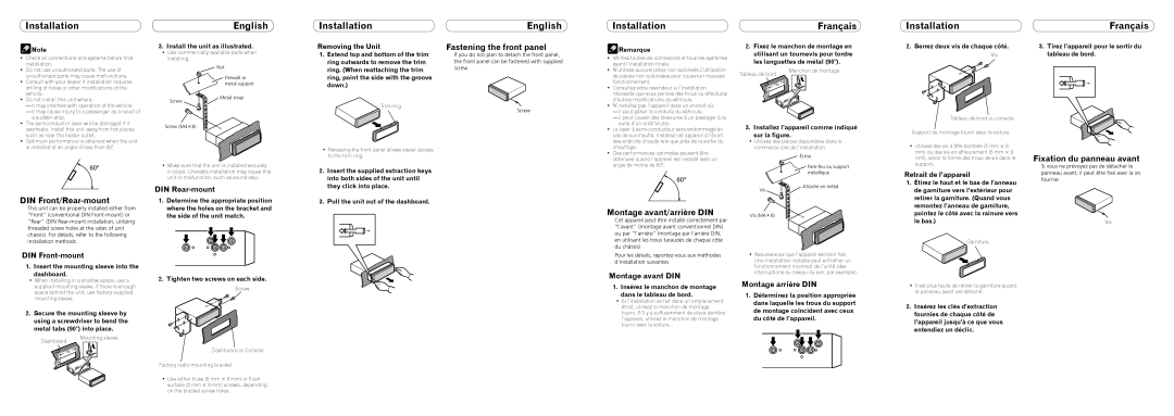 Pioneer DEH-P7200HD installation manual Installation English, Installation Français 